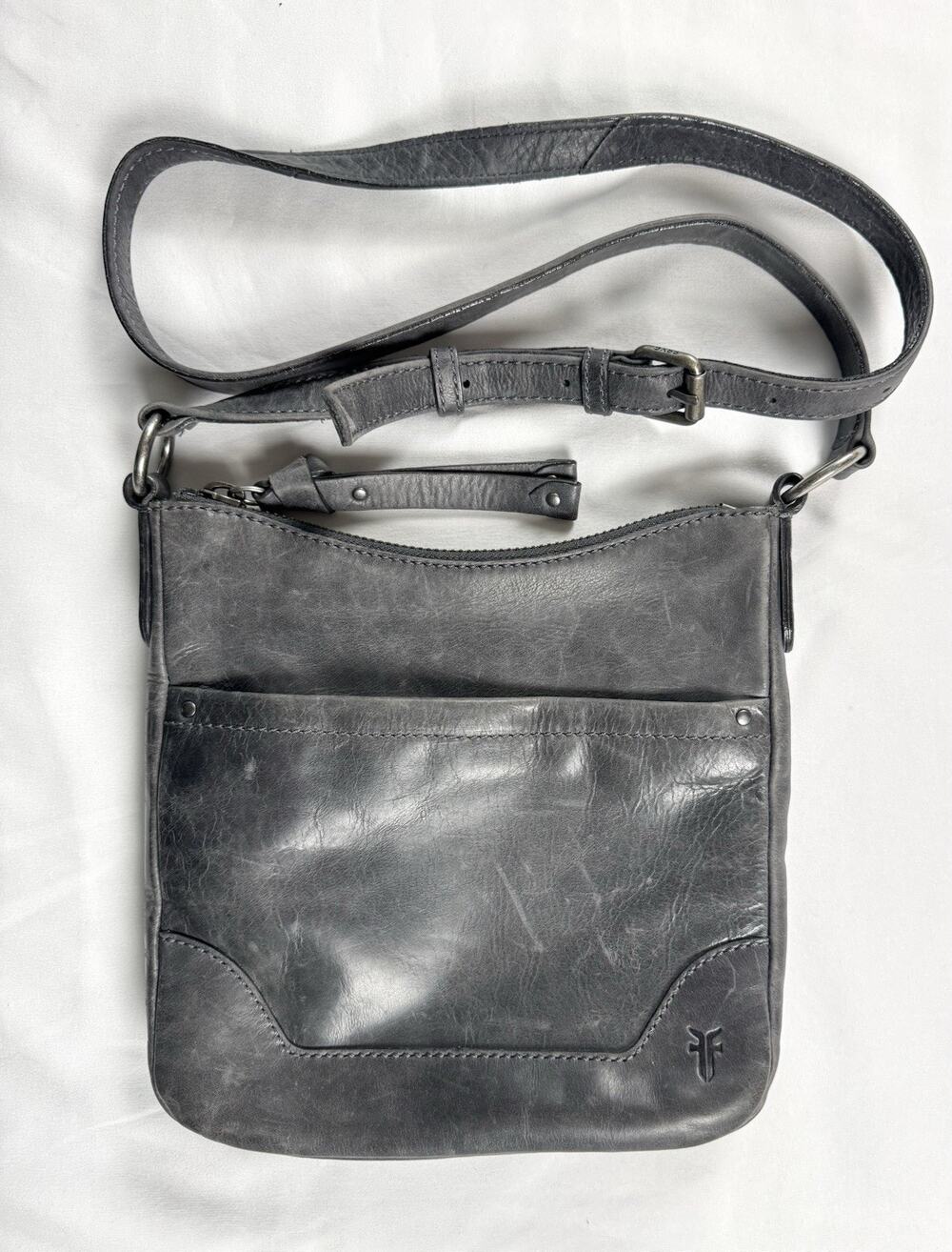 Frye Melissa Crossbody Bag Gray Distressed Leather Shoulder Purse Boho Moto